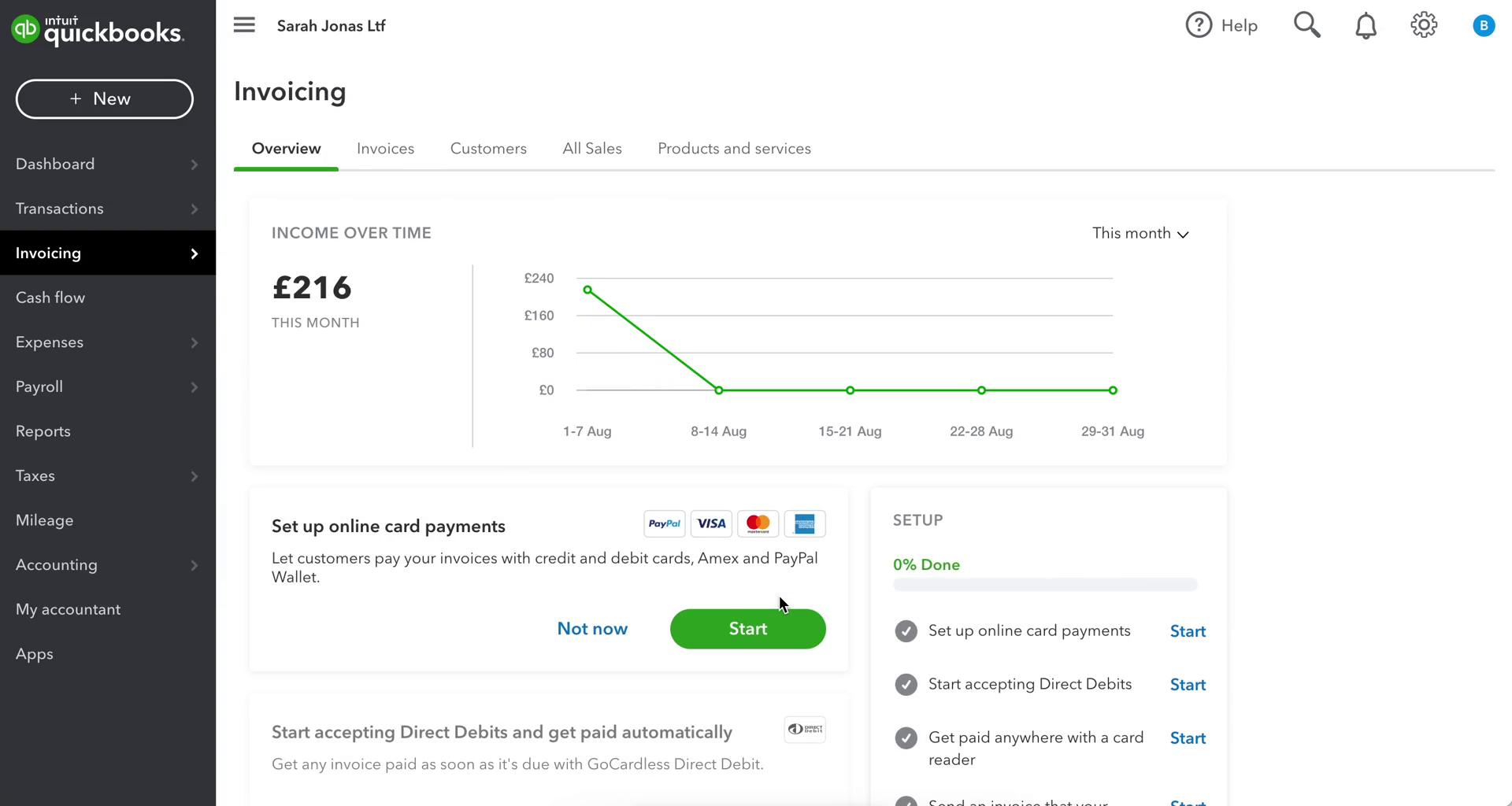 Creating an invoice screenshot