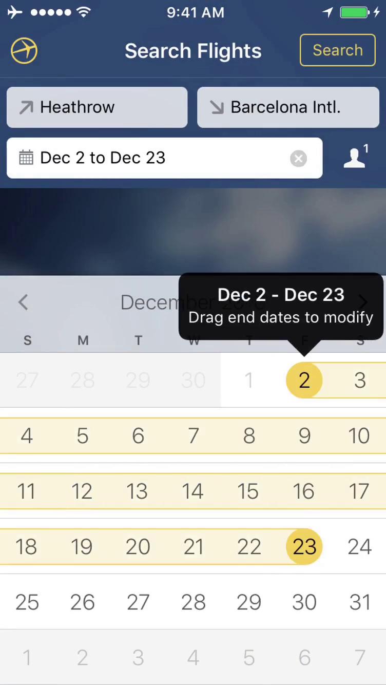 Finding flights screenshot