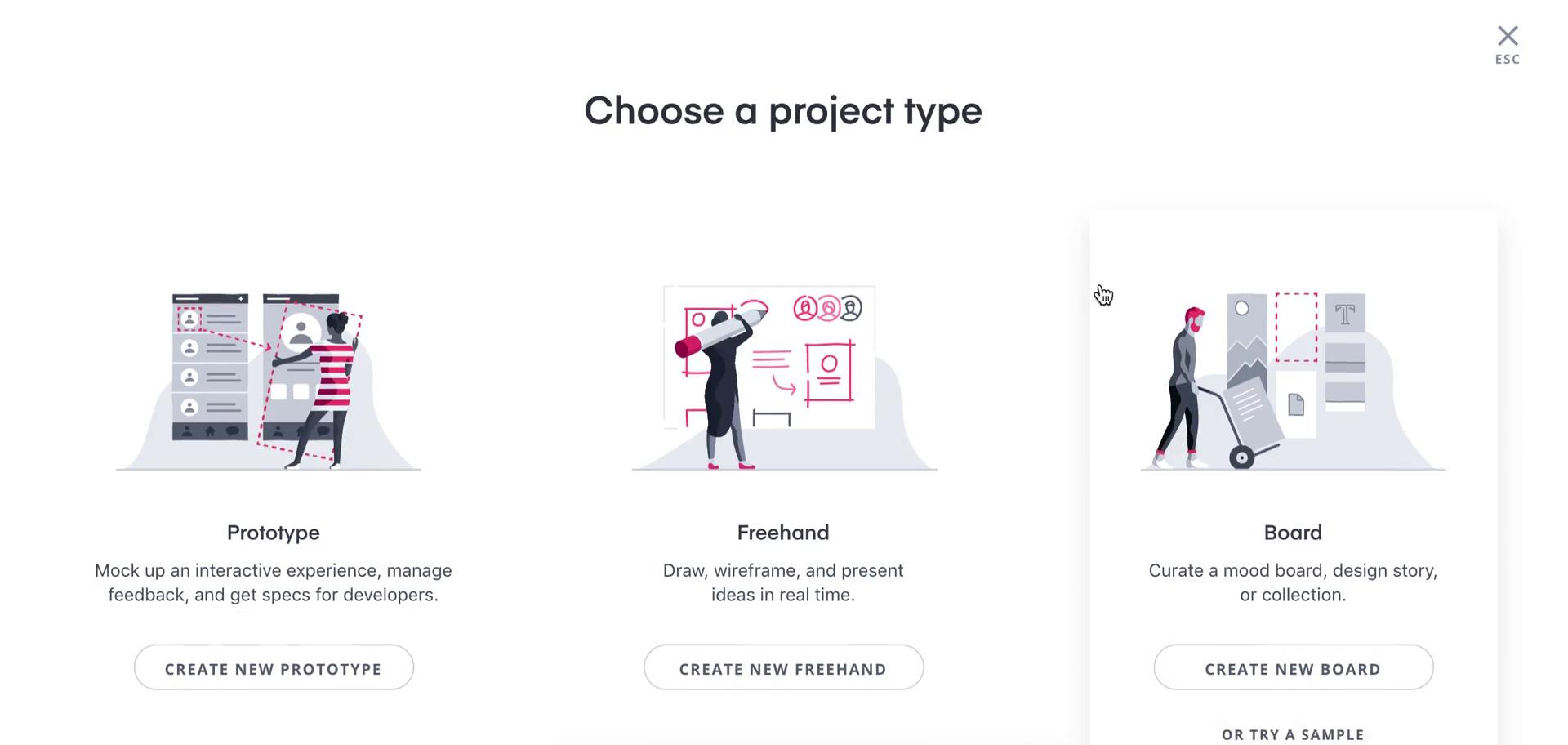 Screenshot of Create project on Creating a prototype on InVision user flow