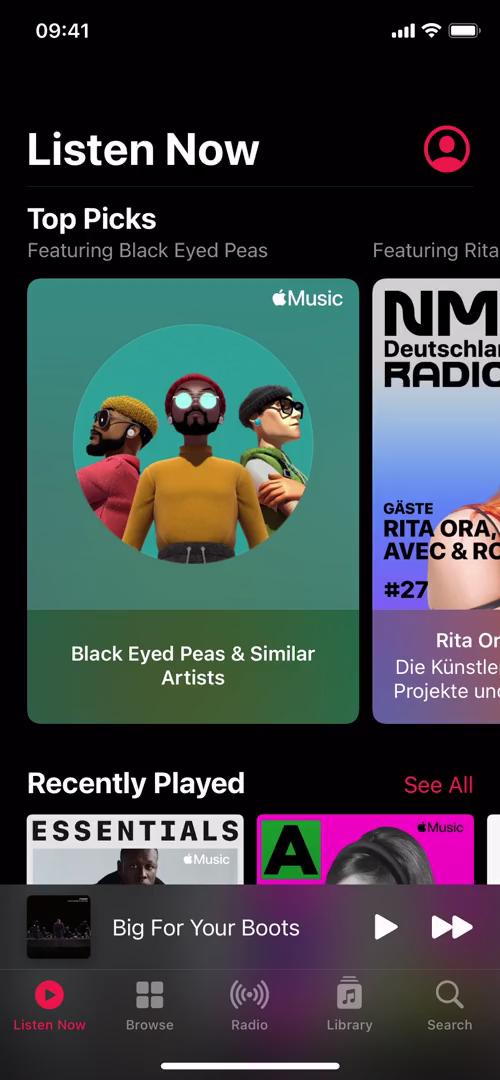 Screenshot of Home on Discovering content on Apple Music user flow