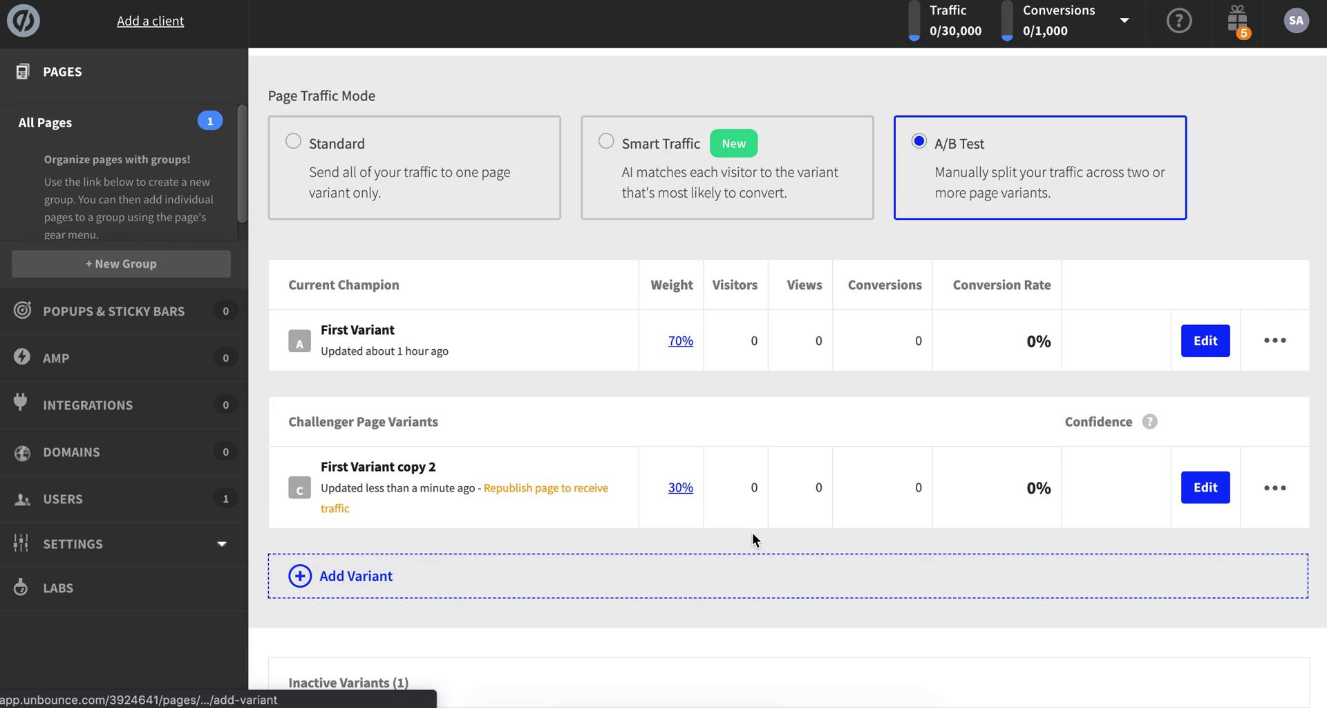 Split testing on Unbounce video thumbnail