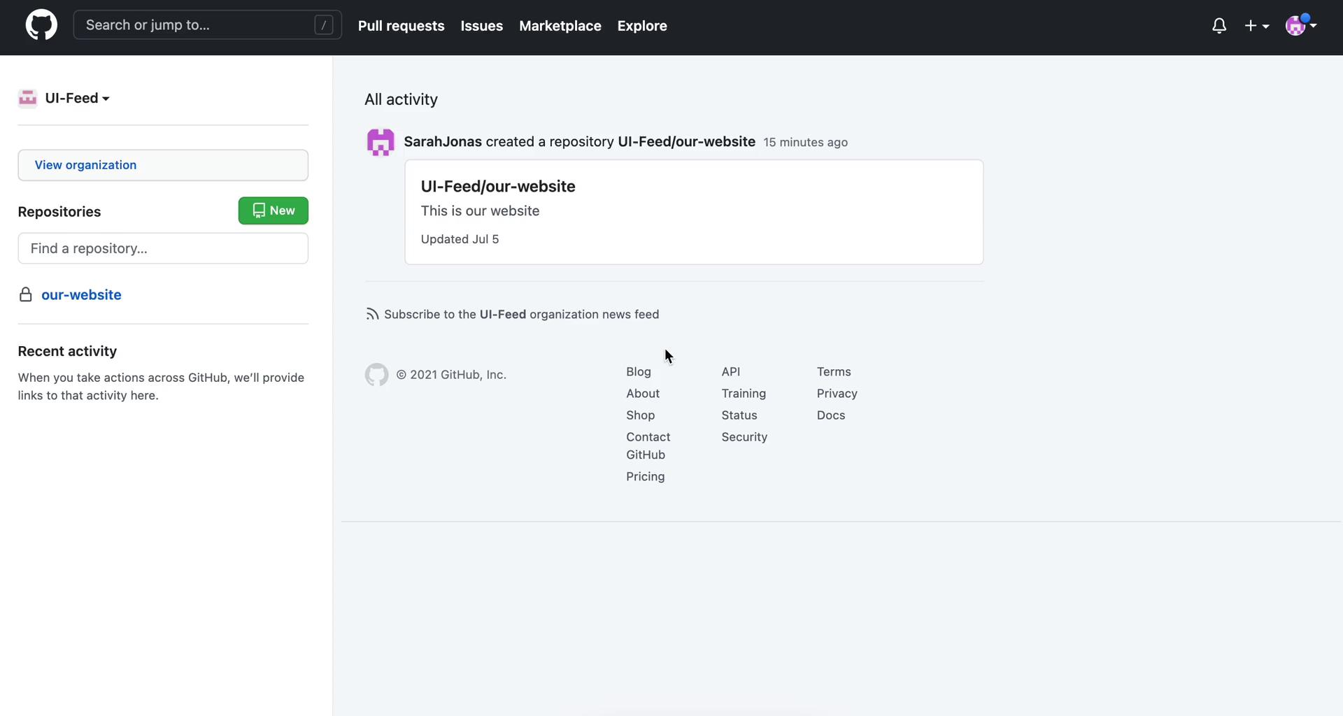 Screenshot of Home on Creating a project on GitHub user flow
