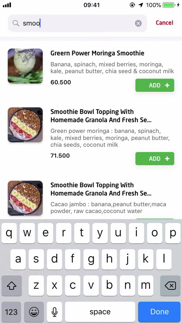 Ordering food screenshot