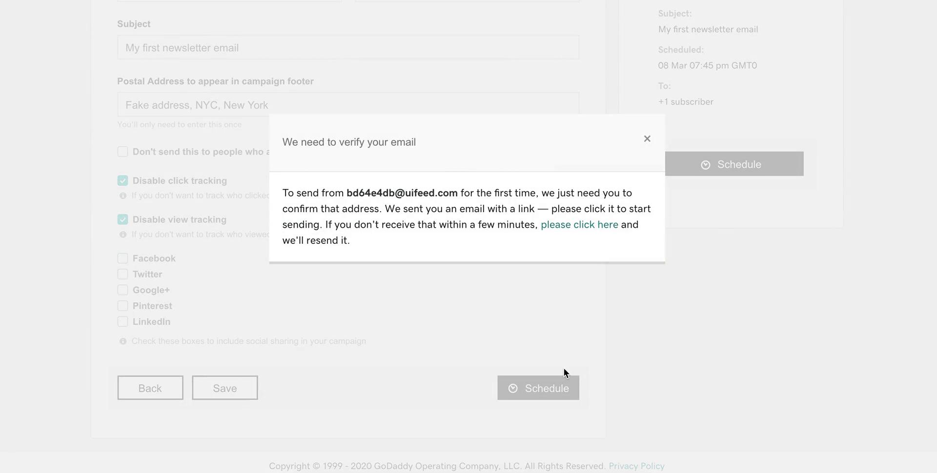 Creating an email campaign screenshot