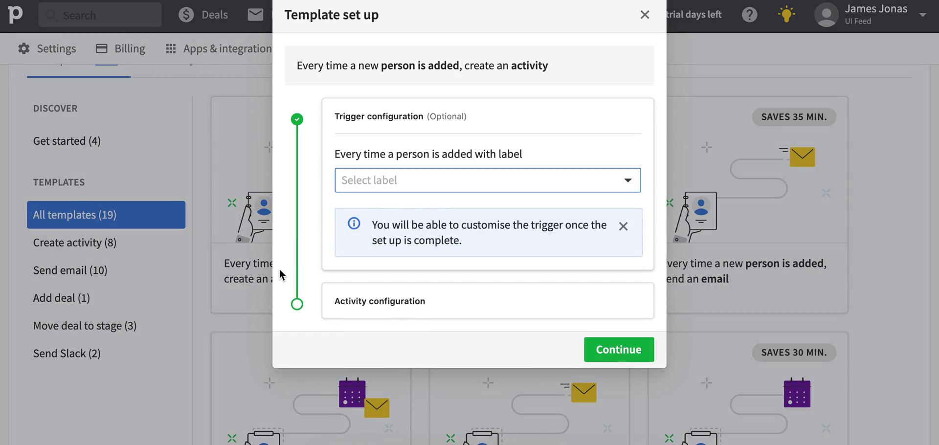 Creating an automation workflow screenshot