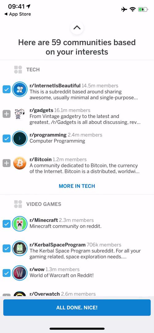 Reddit join communities screenshot