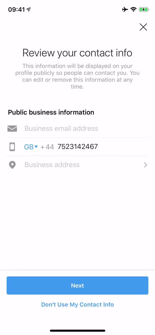 Business sign up screenshot