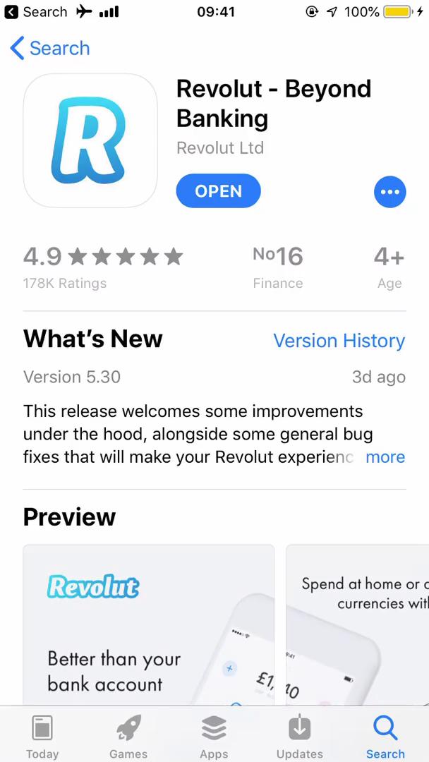 Screenshot of App store listing on Onboarding on Revolut user flow