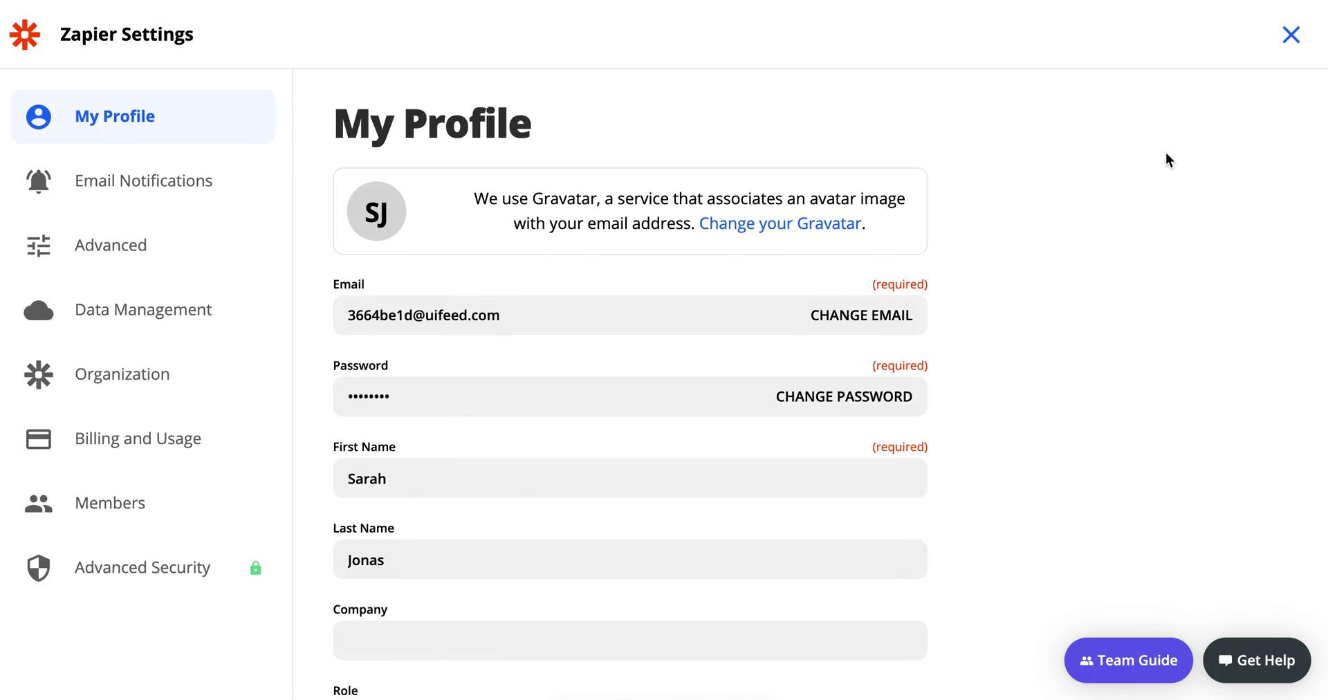 Screenshot of Account settings on Deleting your account on Zapier user flow