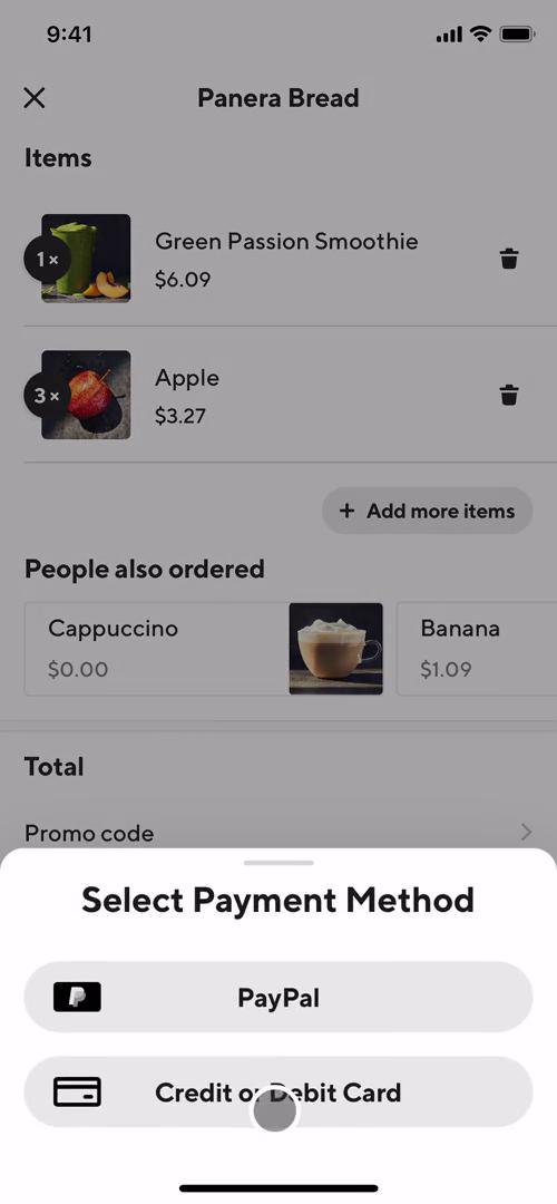 Ordering food screenshot