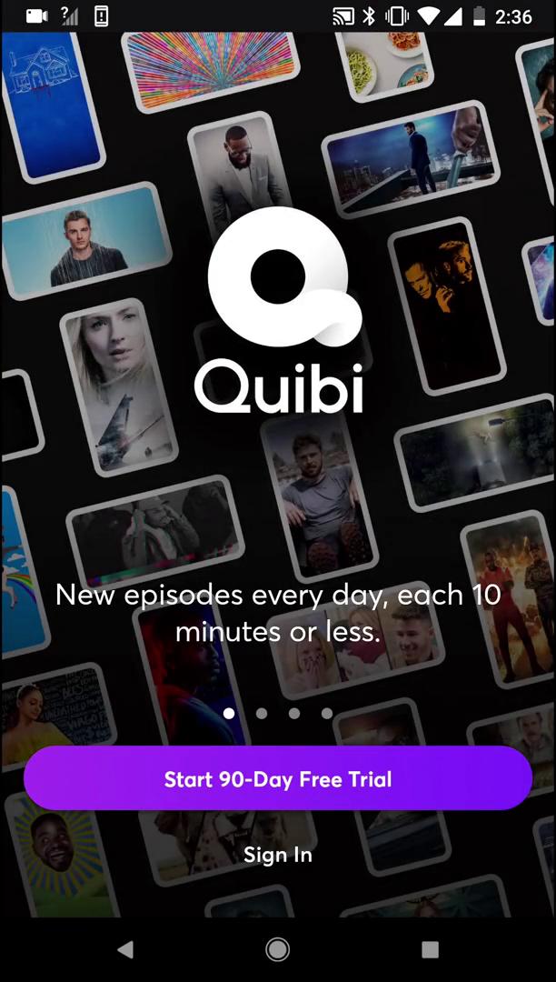 Screenshot of Start screen on Onboarding on Quibi user flow