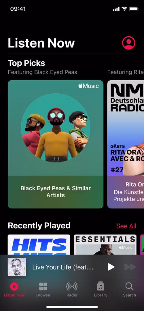 Screenshot of Home on Searching on Apple Music user flow