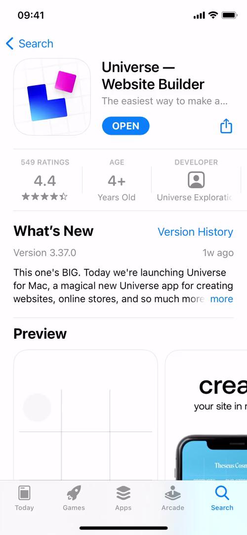 Universe app settings screenshot