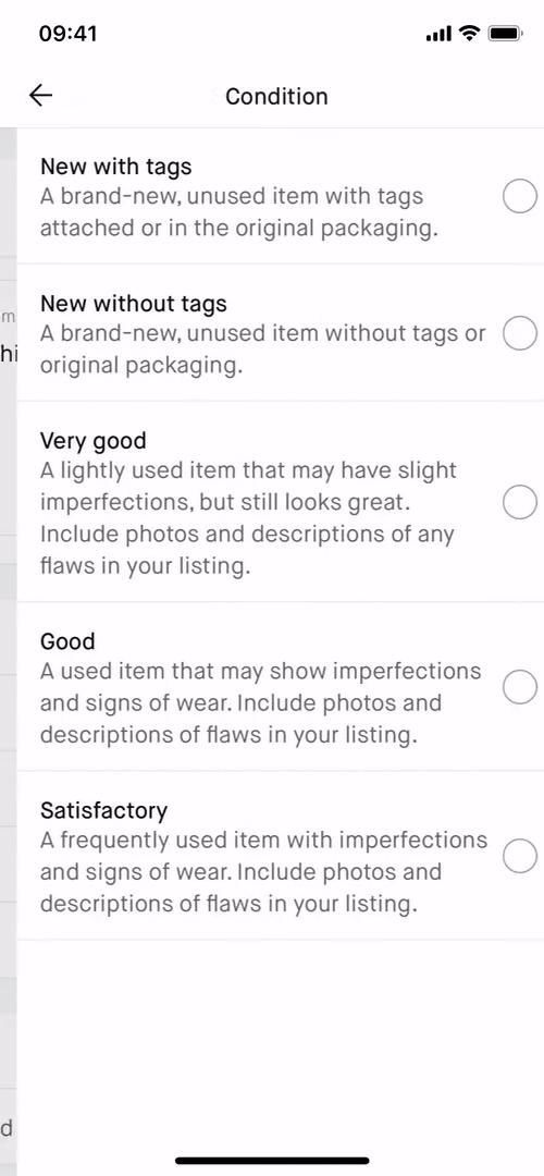 Listing a product screenshot