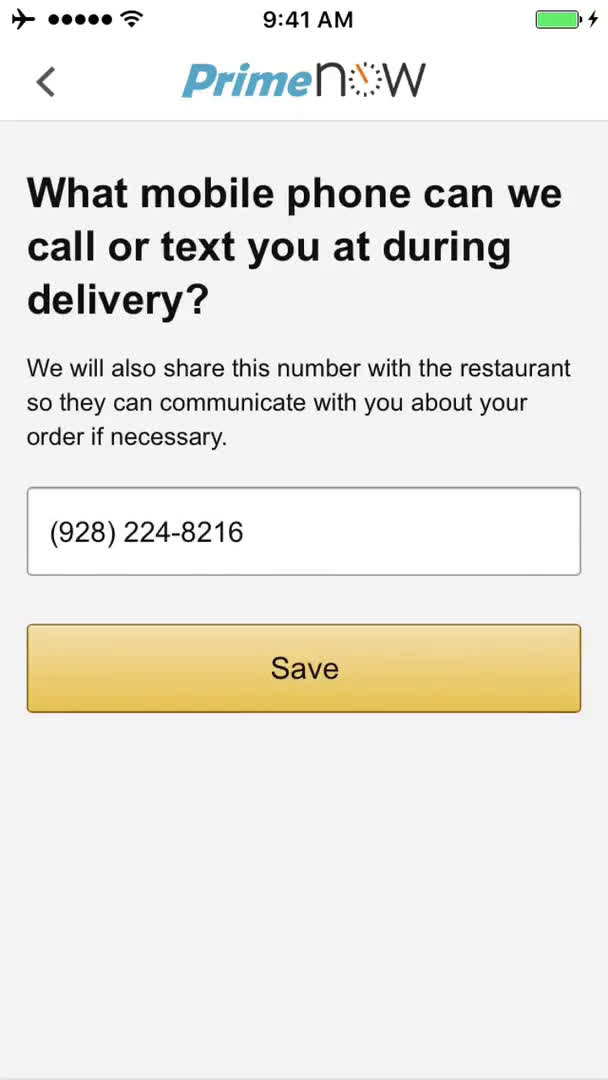 Ordering food screenshot