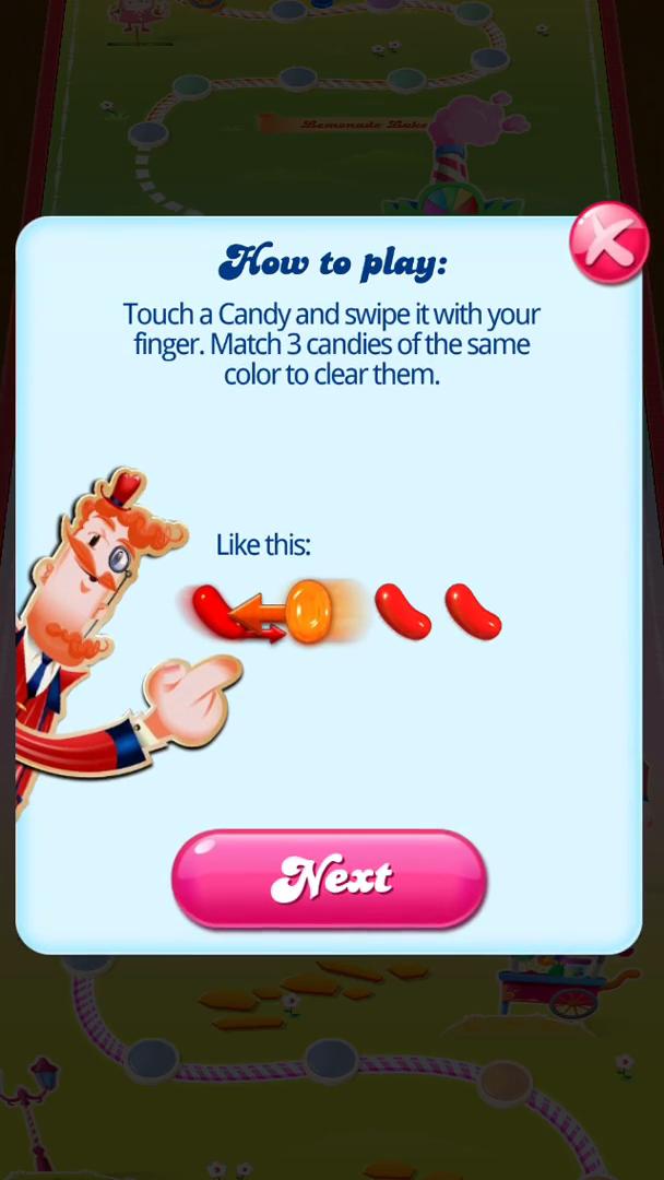 Screenshot of on Viewing a tutorial on Candy Crush user flow