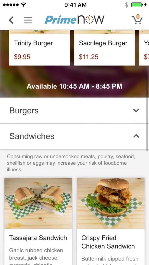 Ordering food screenshot