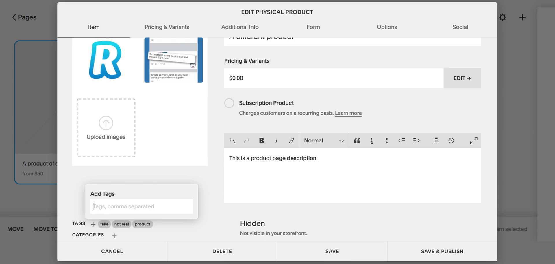 Adding a product screenshot