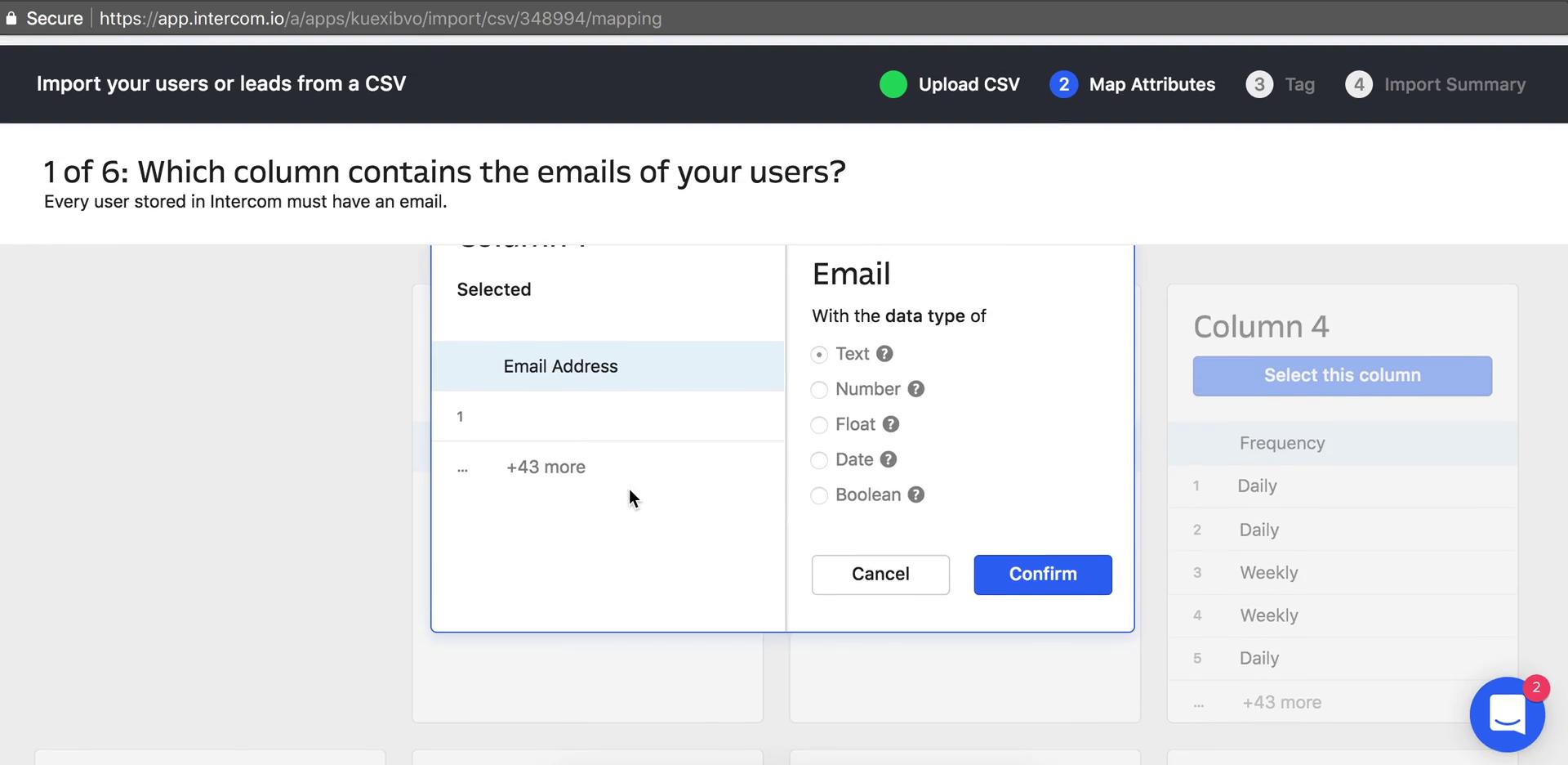 CSV import screenshot