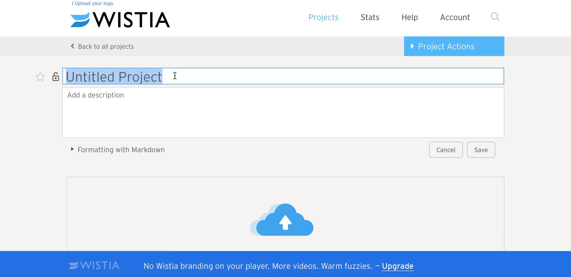 Screenshot of Create project on Creating a project on Wistia user flow