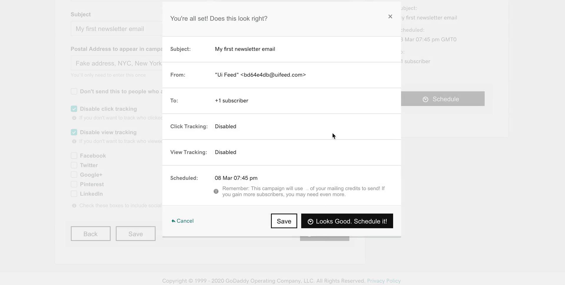 Creating an email campaign screenshot