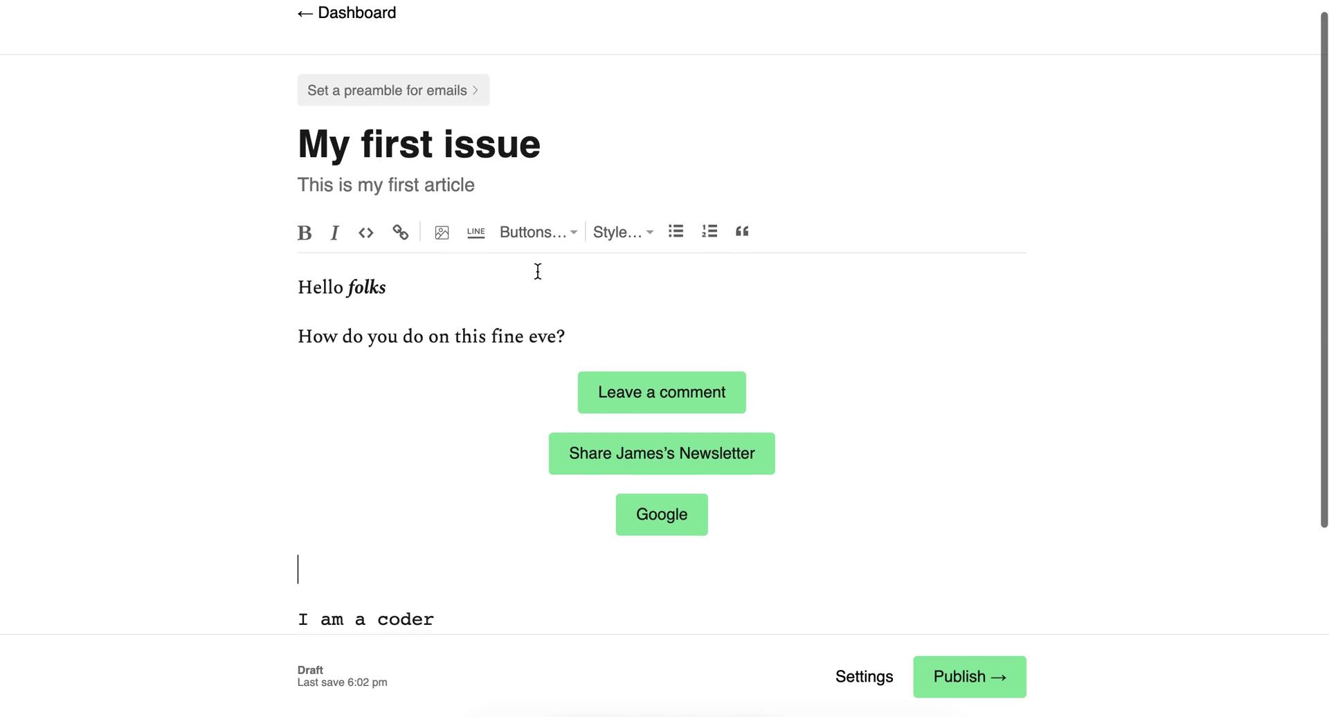 Creating an email campaign screenshot