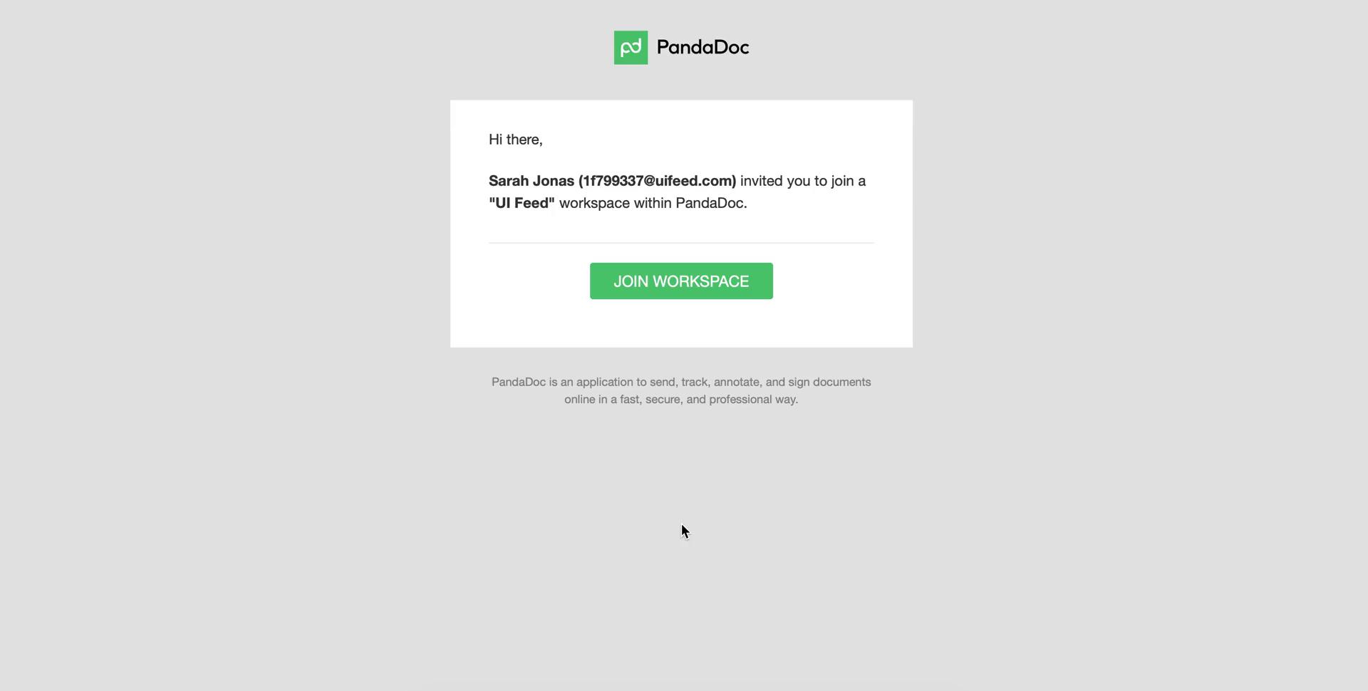 Screenshot of Invite email on Accepting an invite on PandaDoc user flow