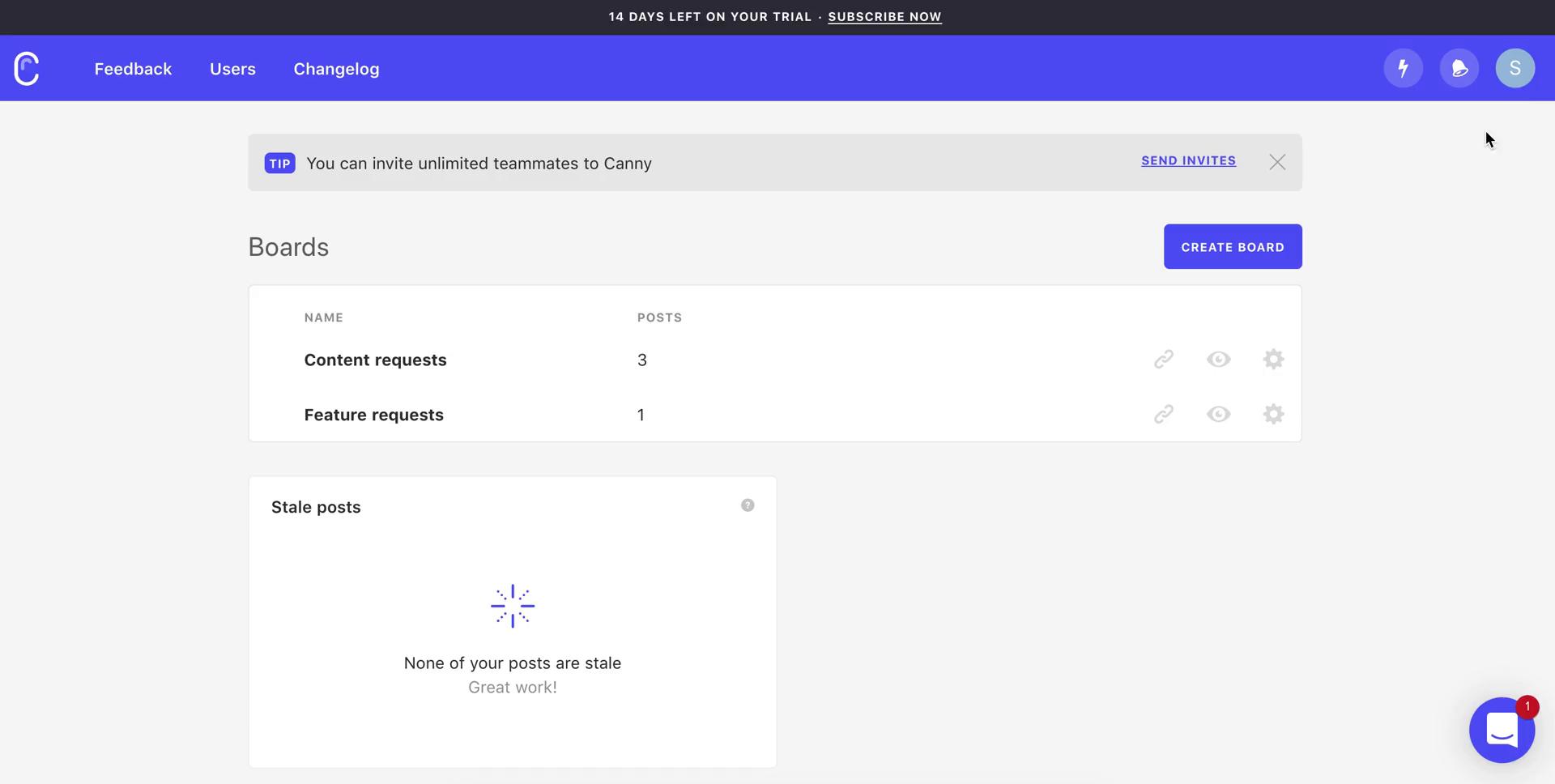 Screenshot of Dashboard on Adding a custom domain on Canny user flow