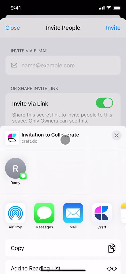 Inviting people screenshot