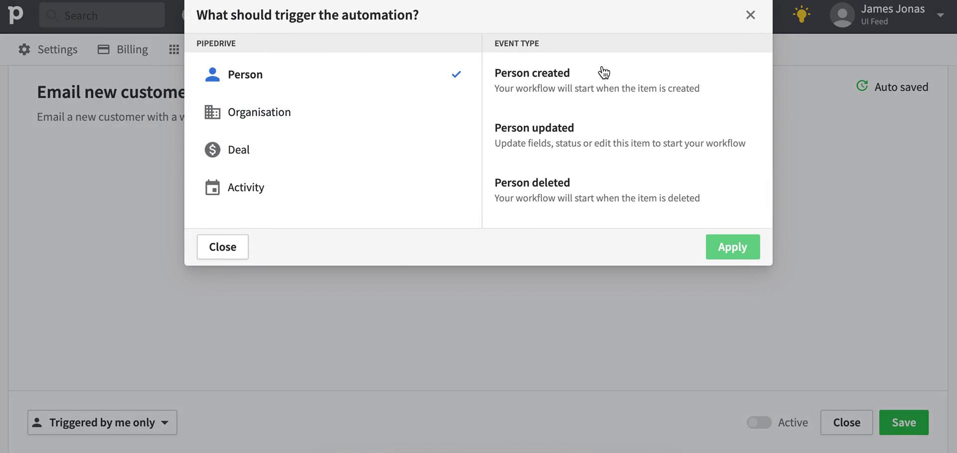 Creating an automation workflow screenshot