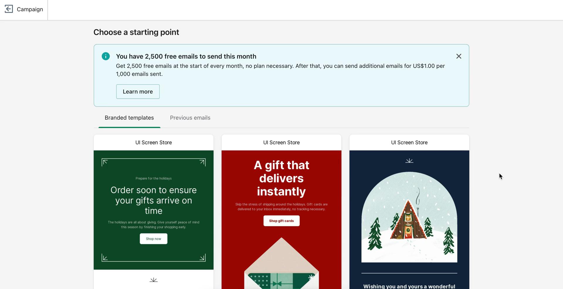 Creating an email campaign screenshot