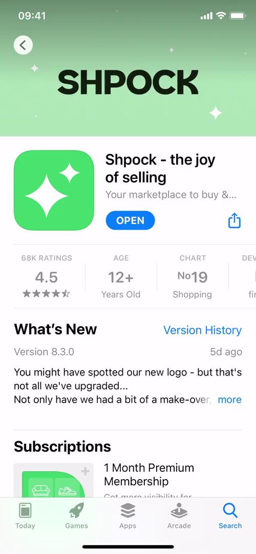 Screenshot of App store listing on Onboarding on Shpock user flow