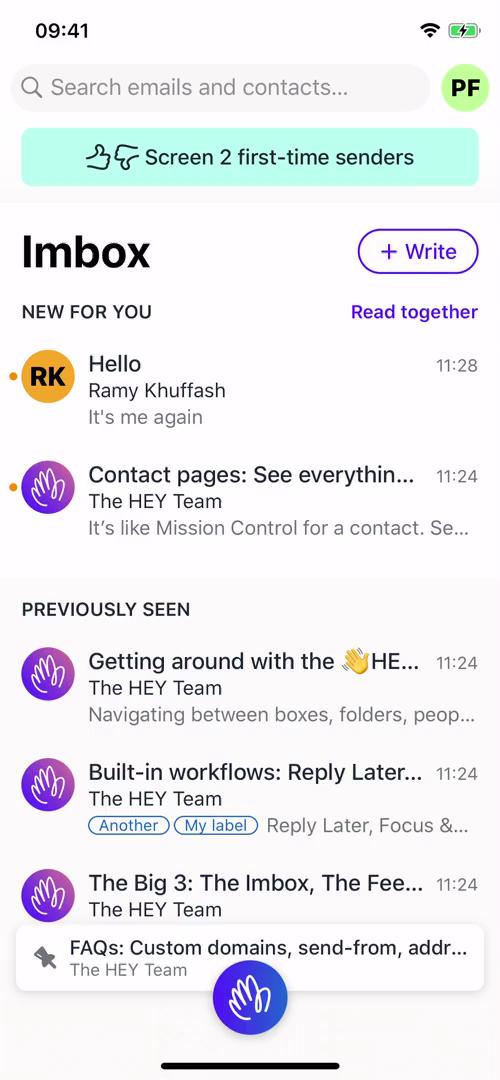 Screenshot of Imbox on Screening on Hey user flow