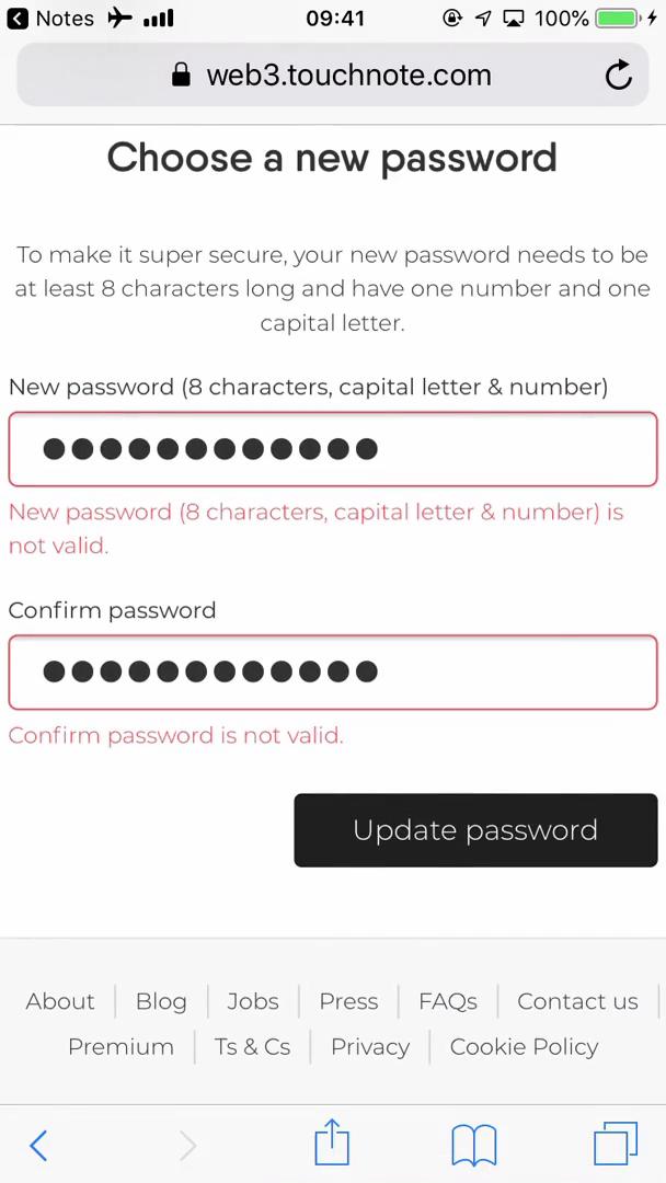 Password reset screenshot