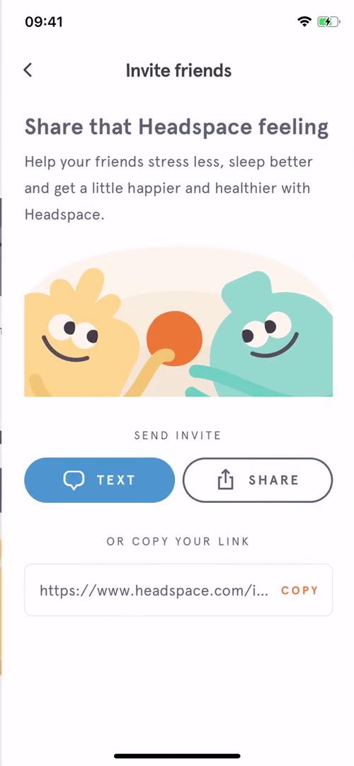 Headspace invite friends screenshot