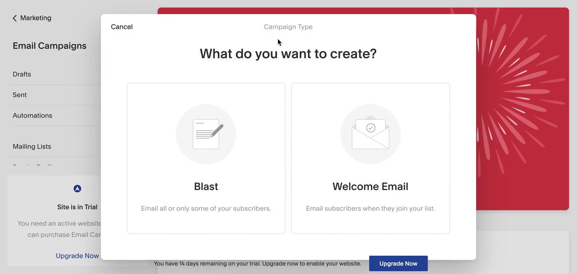 Creating an email campaign screenshot