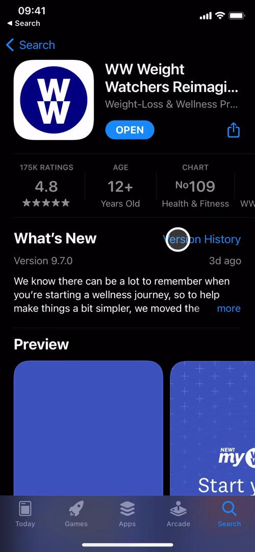 WW (Weight Watchers) app store listing screenshot