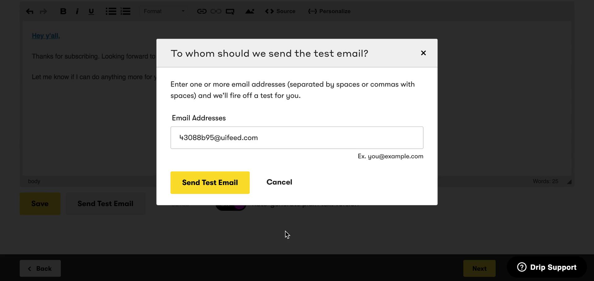 Creating an email campaign screenshot