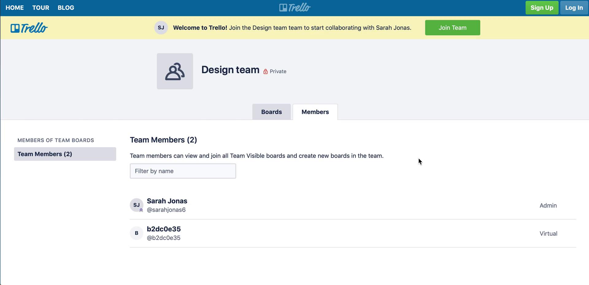 Screenshot of Board team members on Accepting an invite on Trello user flow