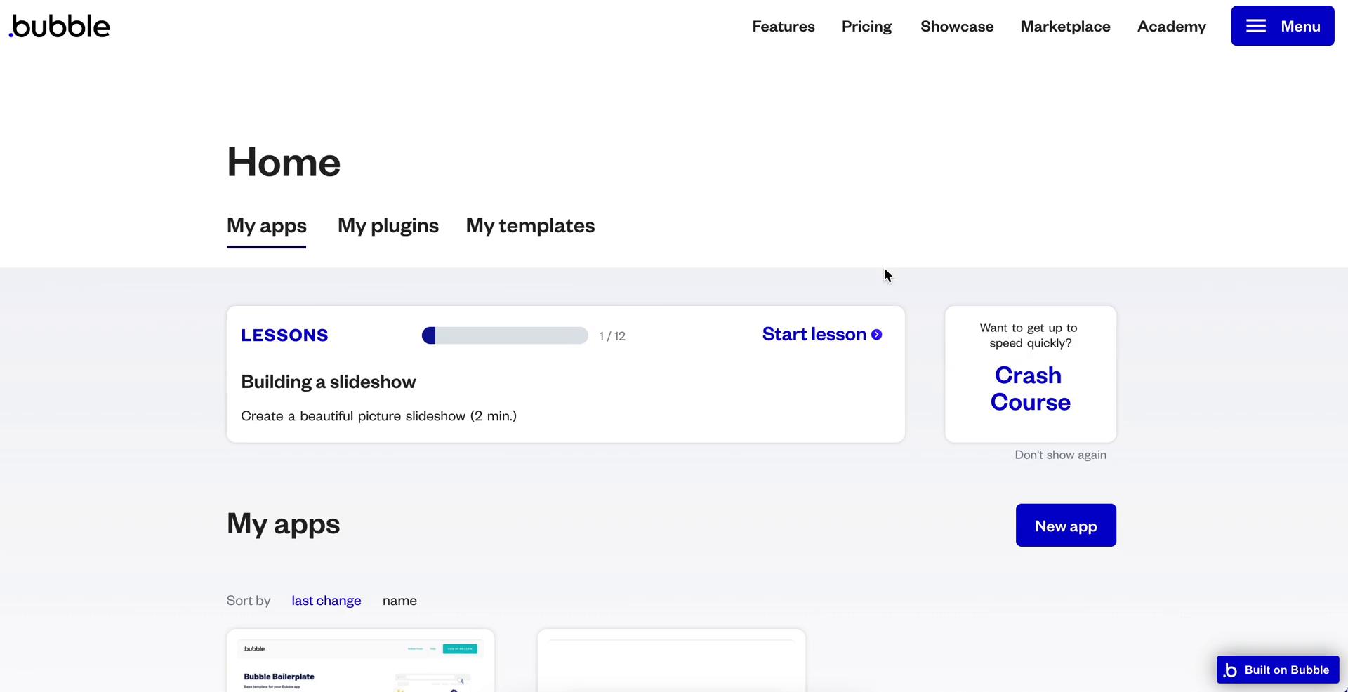 Screenshot of Home on Creating a website on Bubble user flow