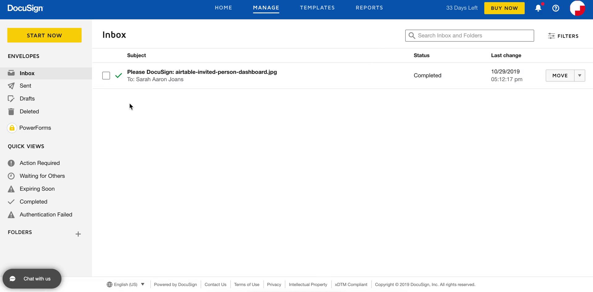 Screenshot of Inbox on General browsing on DocuSign user flow
