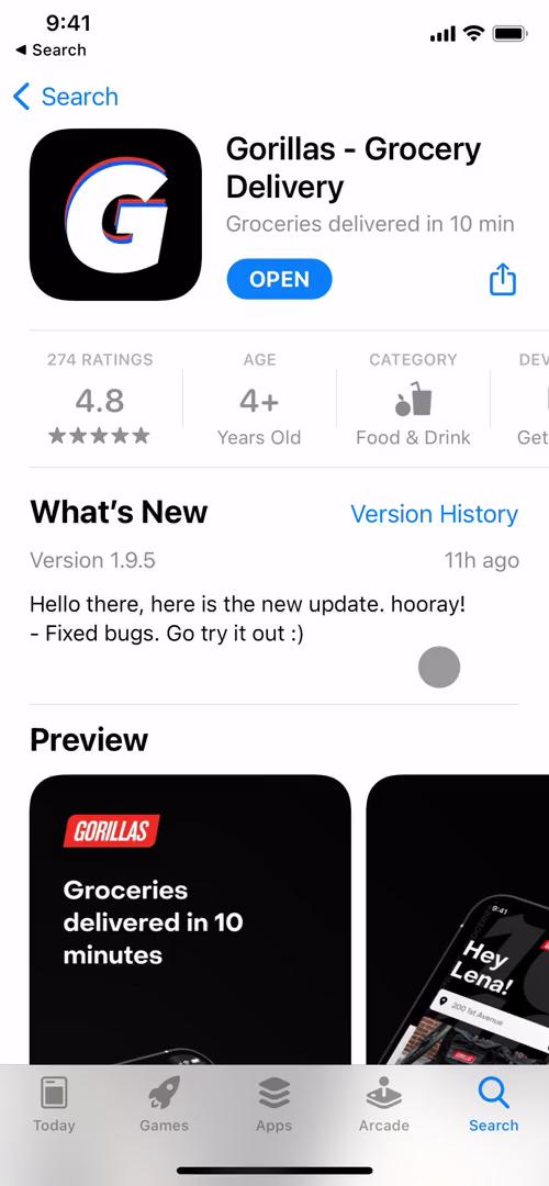 Gorillas app store screenshot