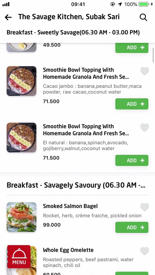 Ordering food screenshot