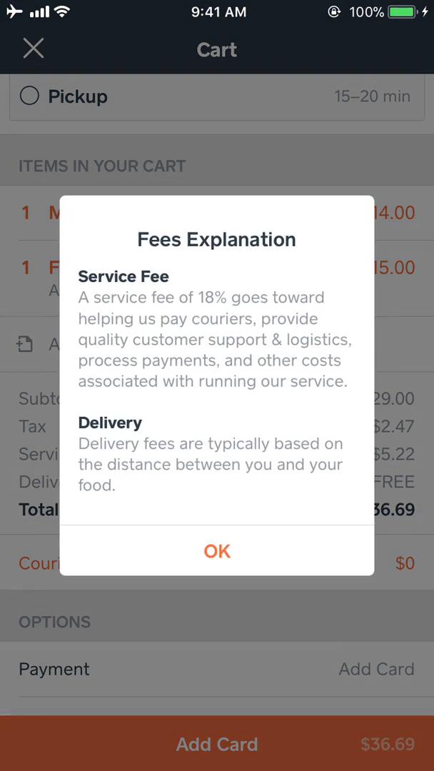 Ordering food screenshot