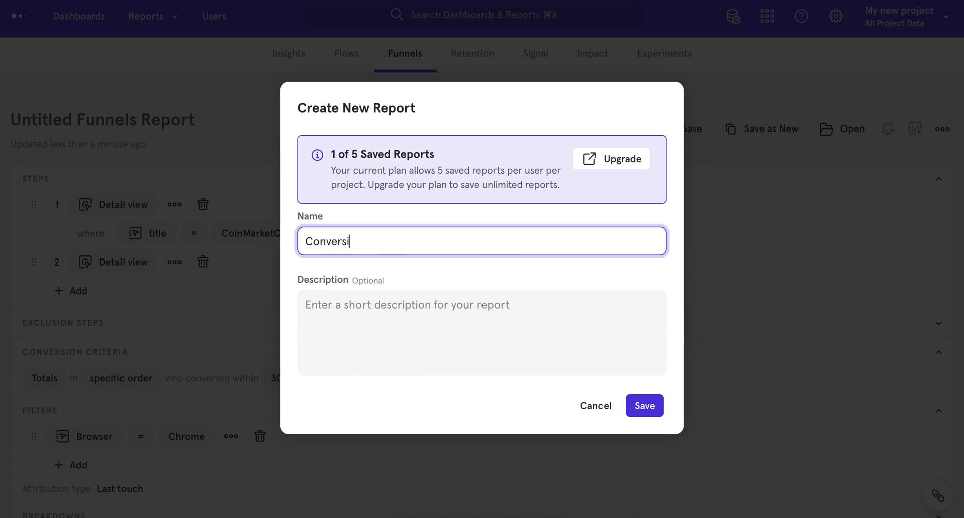 Creating a funnel screenshot