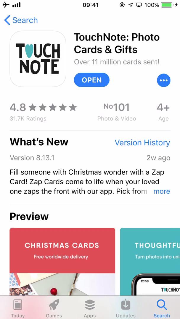 TouchNote app store listing screenshot