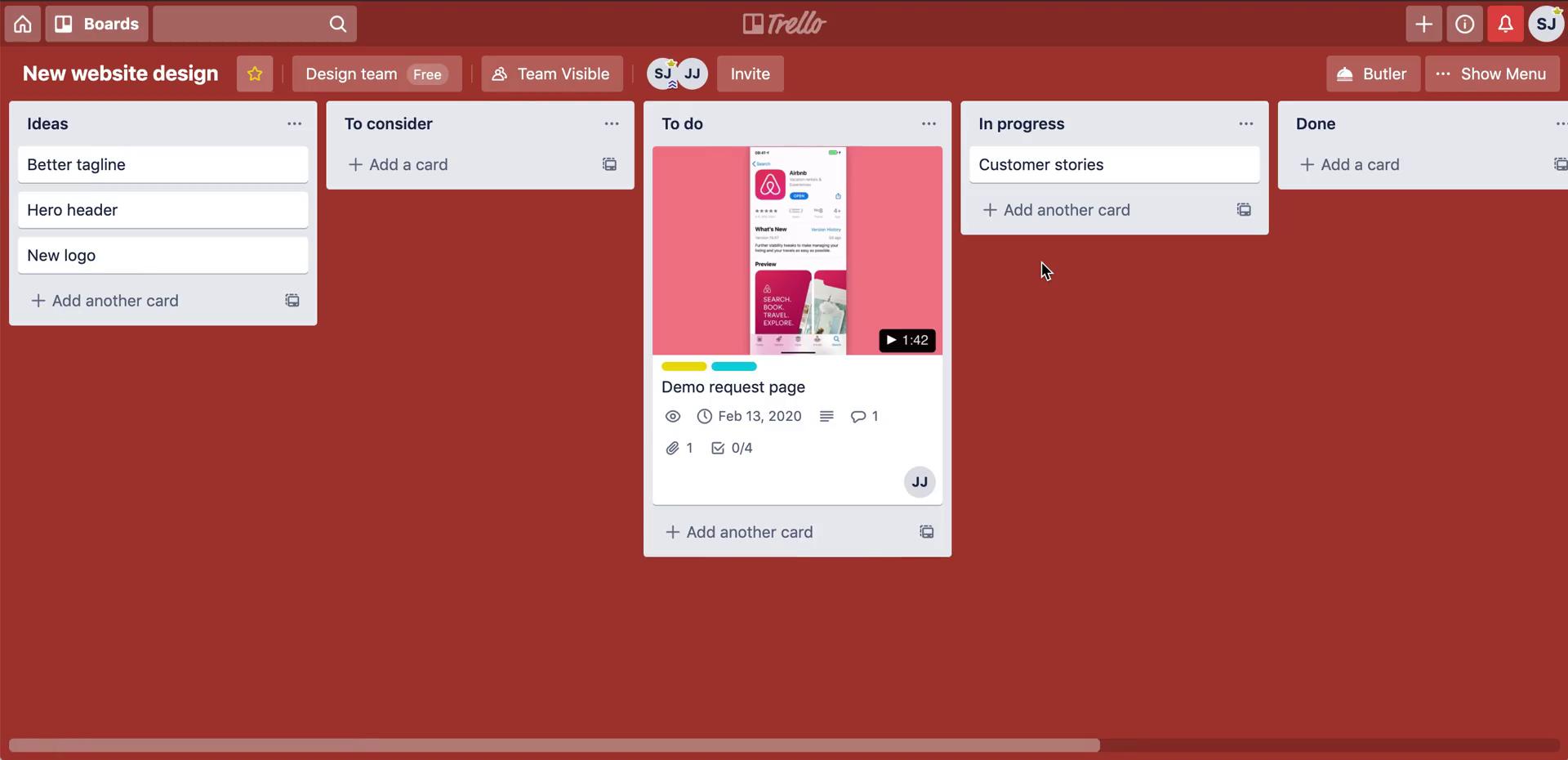 Screenshot of Board on Commenting on Trello user flow