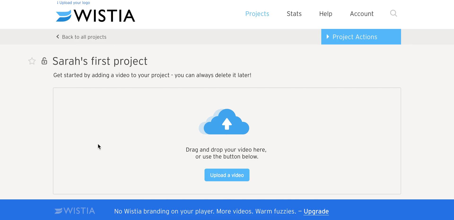 Screenshot of Create project on Uploading media on Wistia user flow