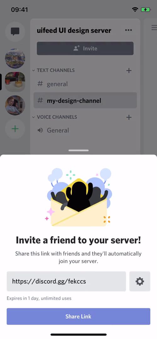 Screenshot of Invite friends on General browsing on Discord user flow