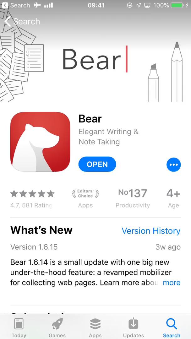 Bear notes app store listing screenshot